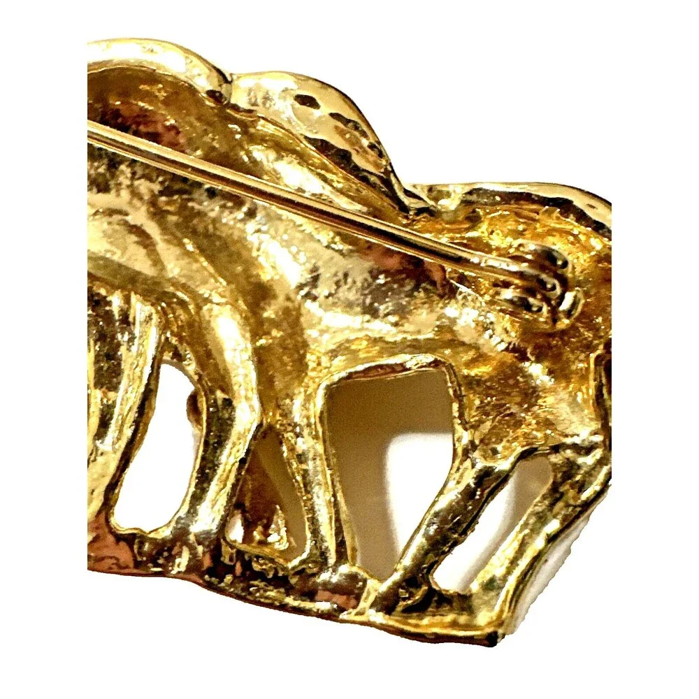Vintage Horse Family Brooch Glossy Gold Tone Equestrian Statement Pin 2 1/2